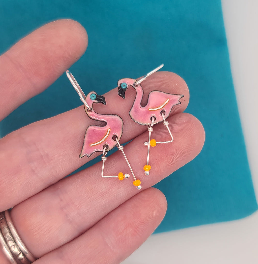 tiny pink flamingo earrings