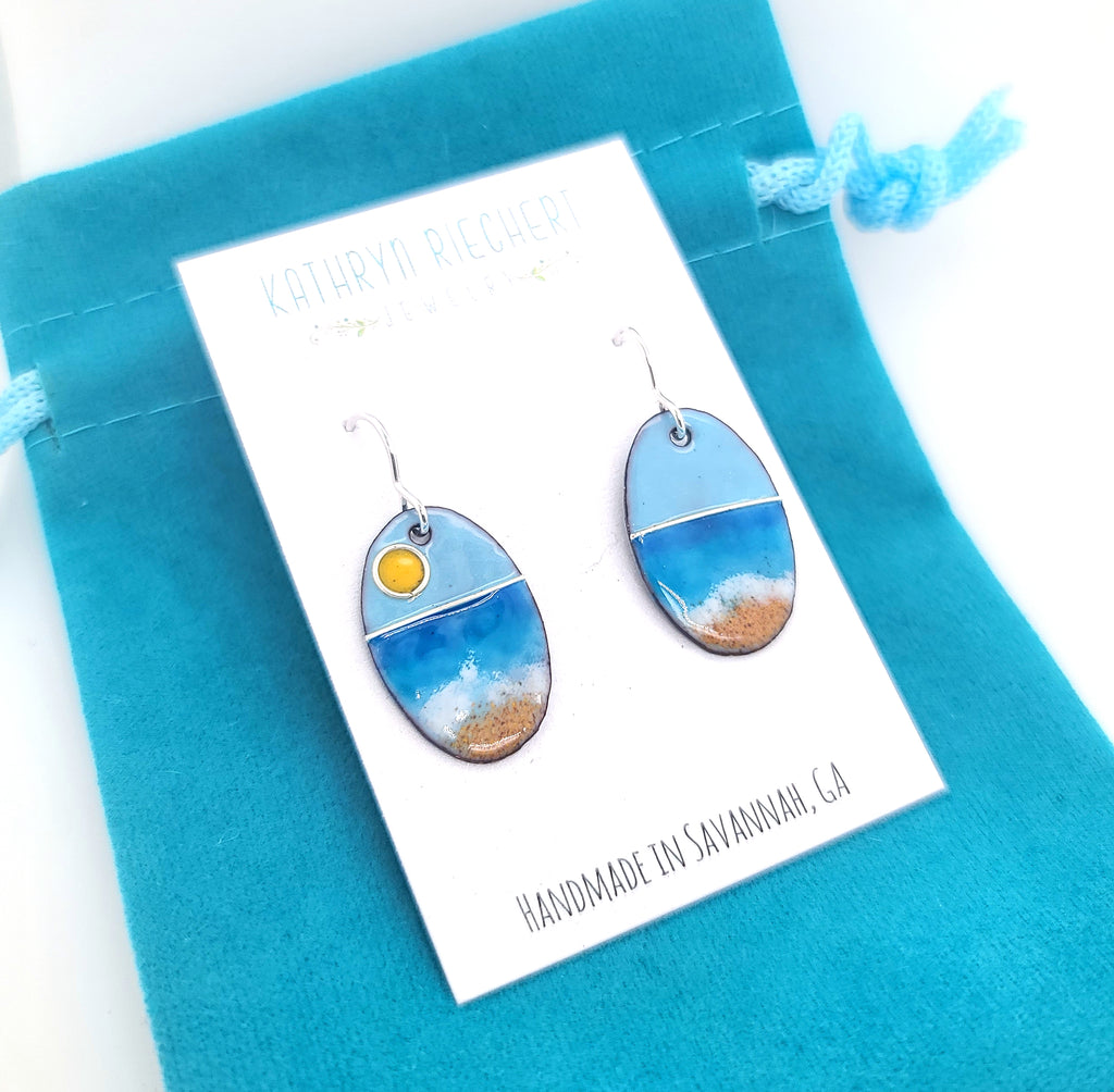 fused glass enamel beach sunrise earrings