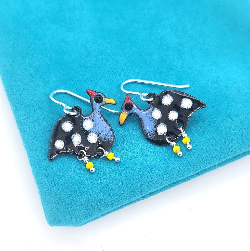 polka dot bird earrings