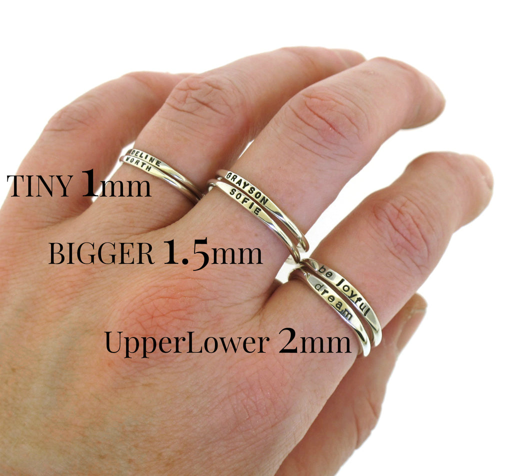 tiny stacking name rings gift for mom