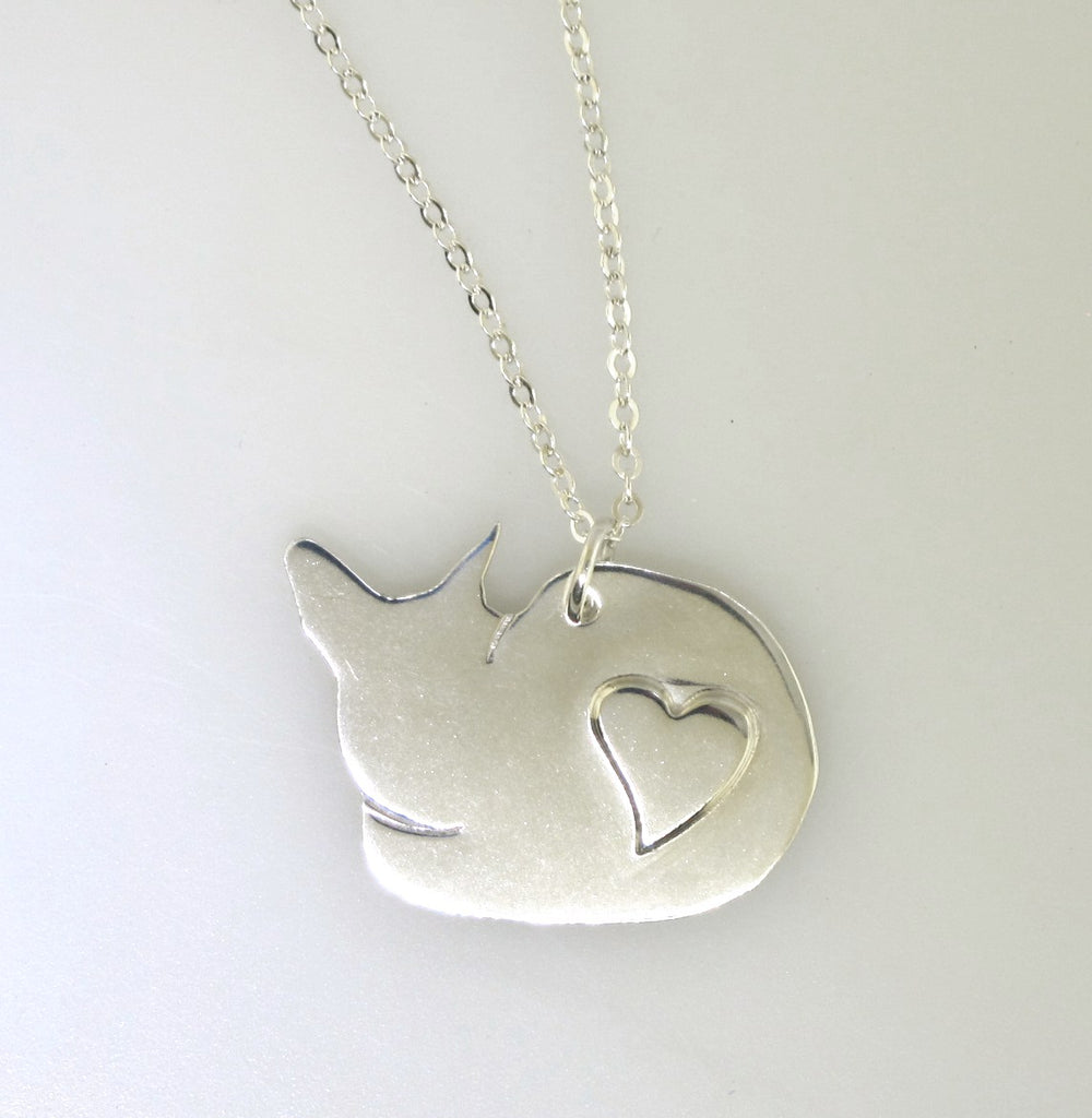 silver cat charm necklace
