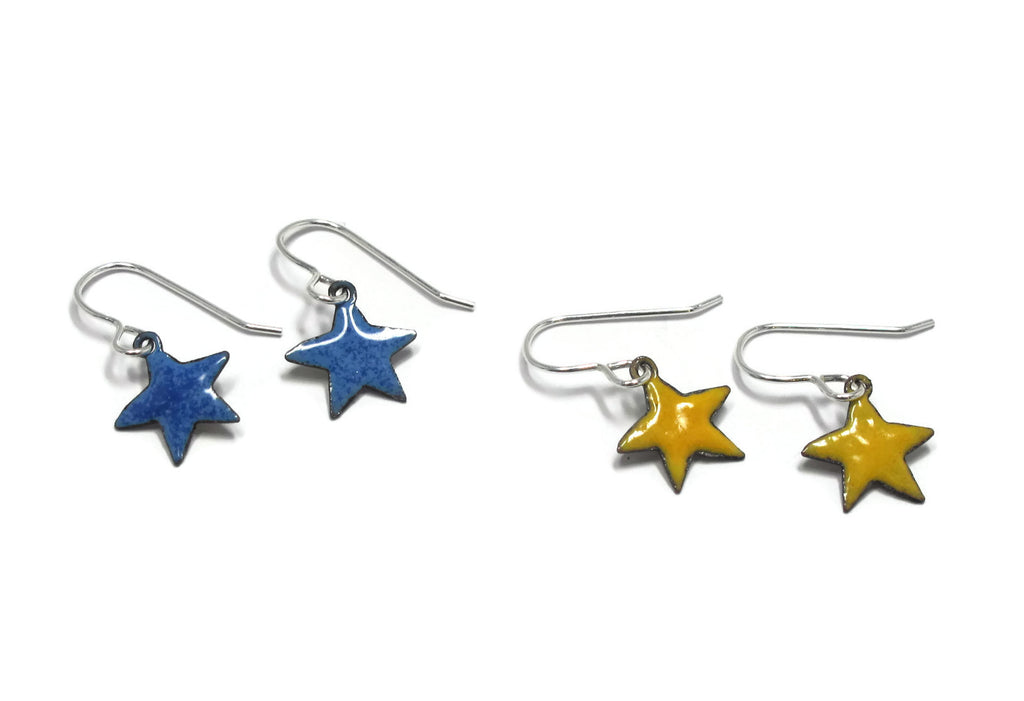 enameled star jewelry, celestial earrings