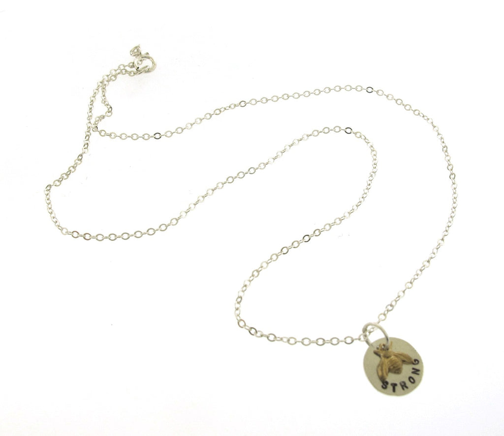 hand stamped bee necklace