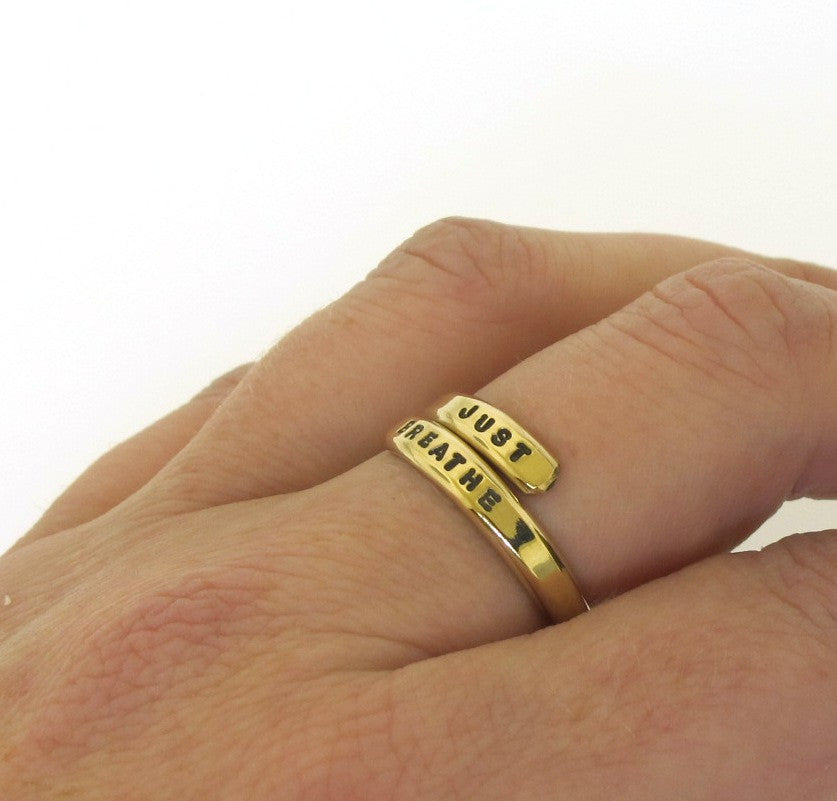 yellow gold alternative, hand stamped ring