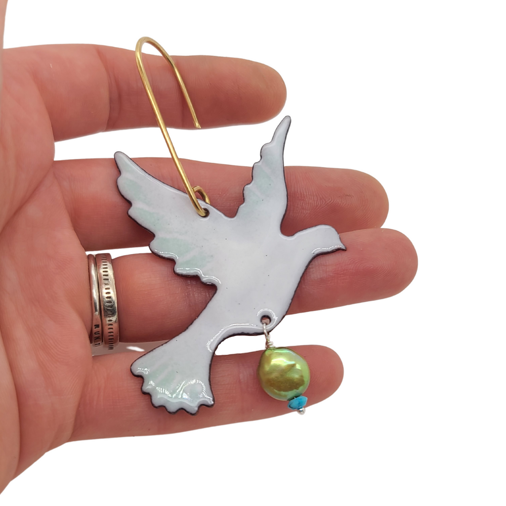 dove Christmas tree ornament with pearl bead dangling