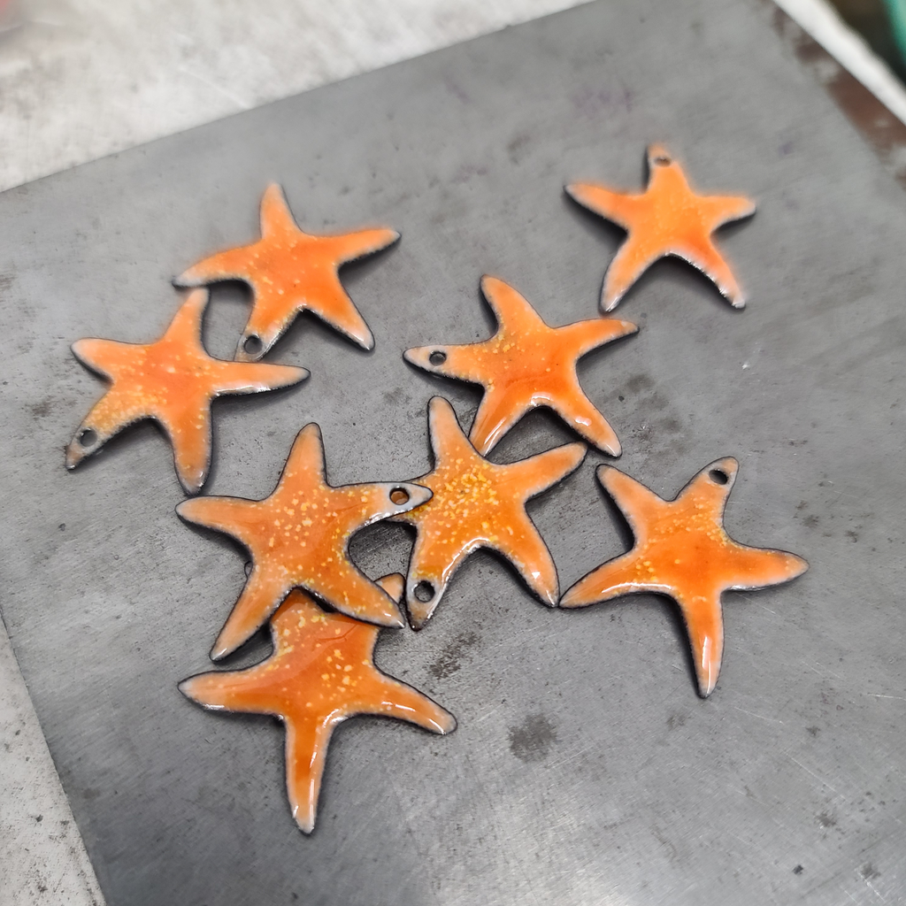enameled starfish earrings