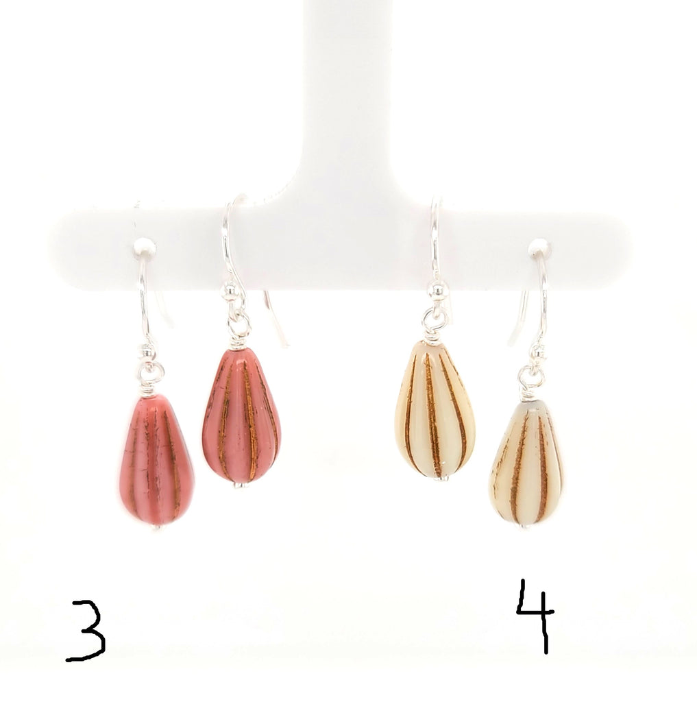 pink and cream drop earrings