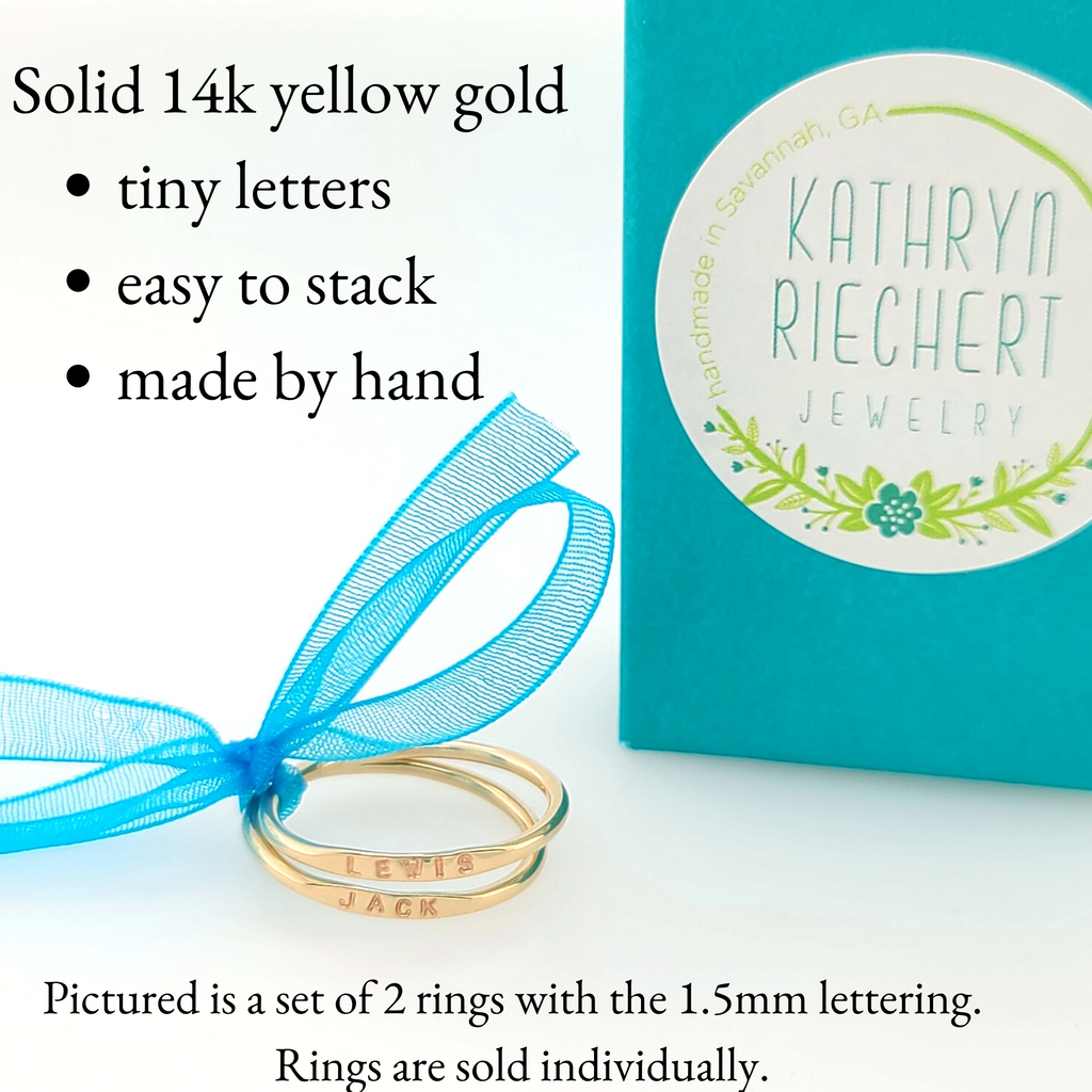 Solid 14k yellow gold stacking rings, set of 2 tied with ribbon