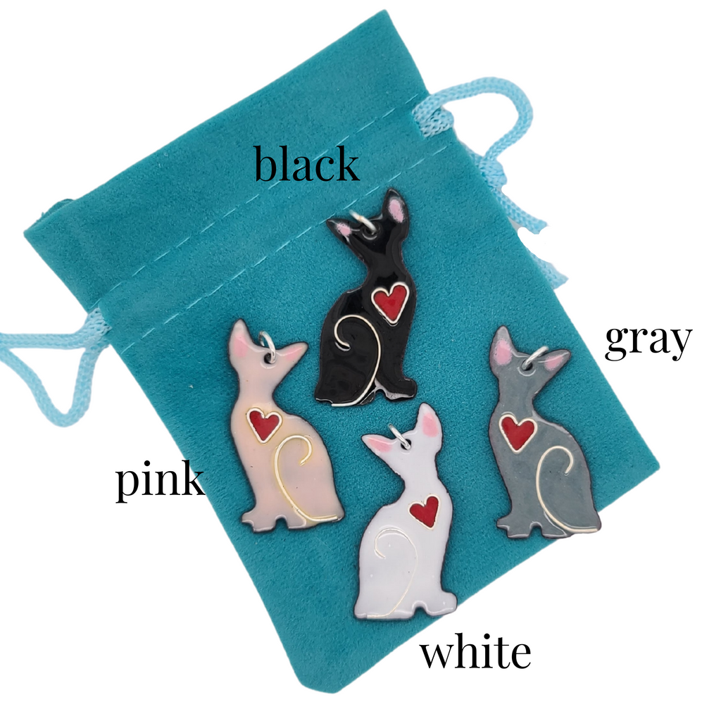 black white pink and gray cat charms